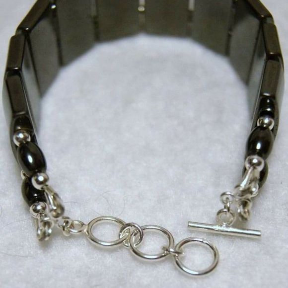 Handmade Unisex Hematite & Sterling Bracelet - Picture 3 of 5